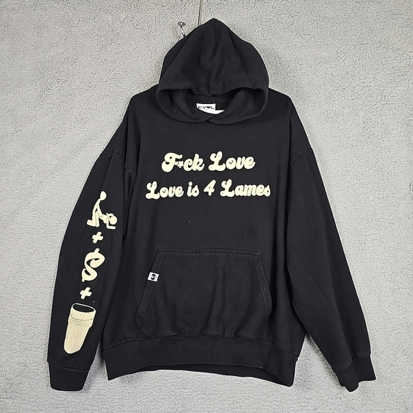 Evol Other - Vintage EVOL Love Is For Lames Black and White Hoodie Size XL